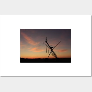 Kansas colorful Sunset with an Irrigation System Silhouette with cloud's. Posters and Art